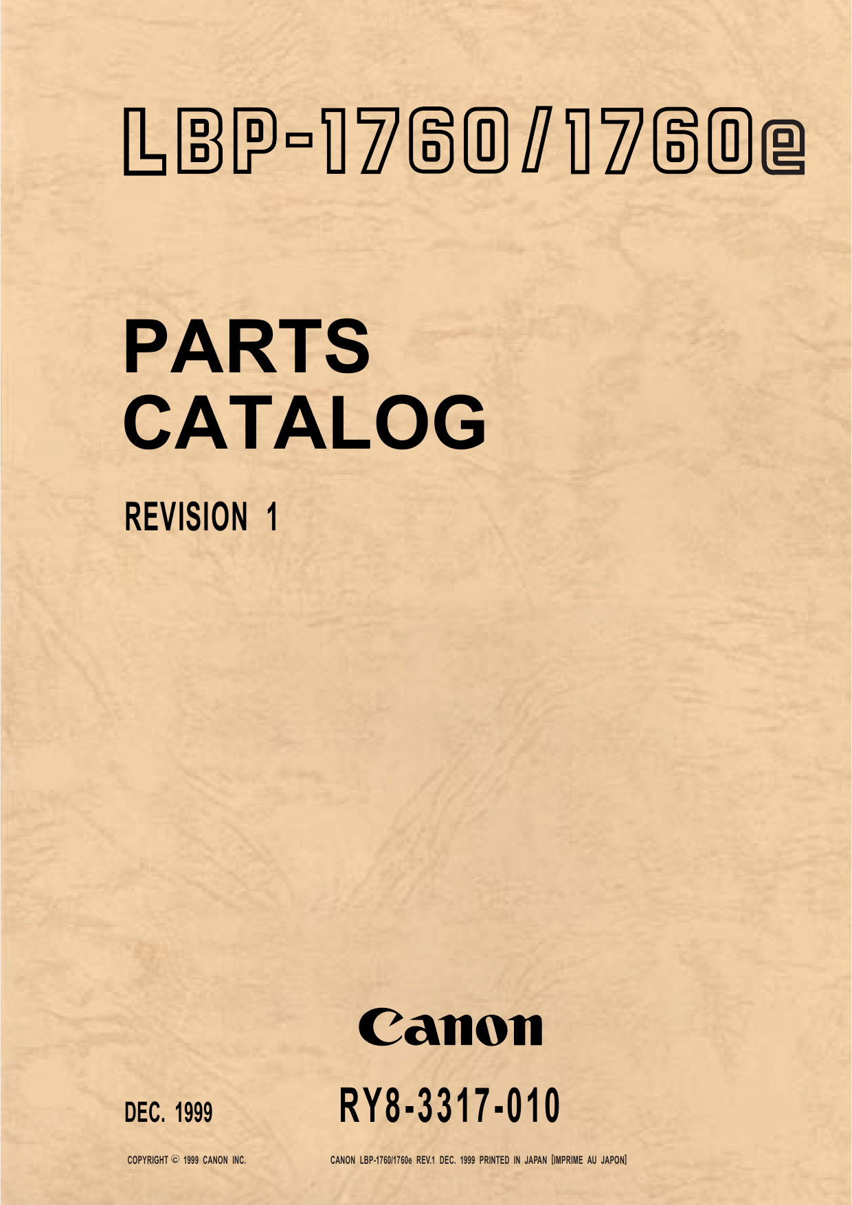 Canon imageCLASS LBP-1760 Parts Catalog Manual-1